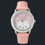 Niedlicher Schwindel Bunny Pink Personalisiert Armbanduhr<br><div class="desc">Adorable Fuzzy Hasen rosa personalisierte Mädchenuhr.</div>