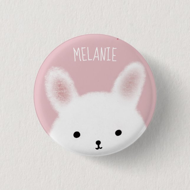 Niedlicher Schwindel Bunny Pink Personalisiert Button (Vorderseite)