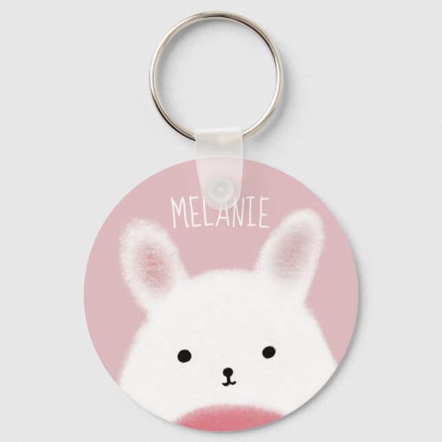 Niedlicher Schwindel Bunny Pink Personalisiert Schlüsselanhänger (Vorderseite)