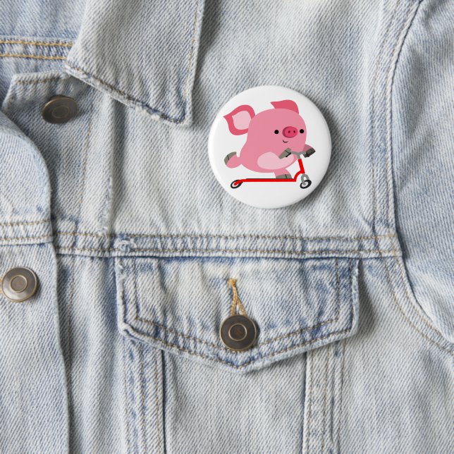 Niedlicher Scooter-Riding-Cartoon Pig Button (Beispiel)
