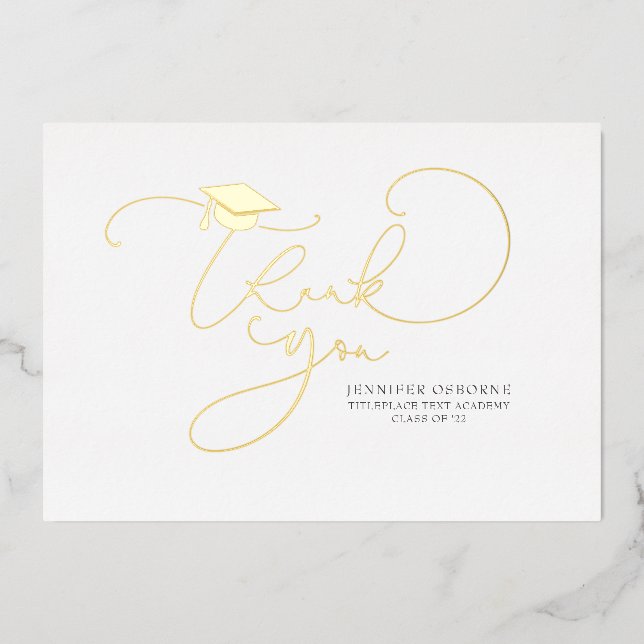 Niedlicher Script Calligraphy Abschluss Vielen Dan Folieneinladung (Vorderseite)