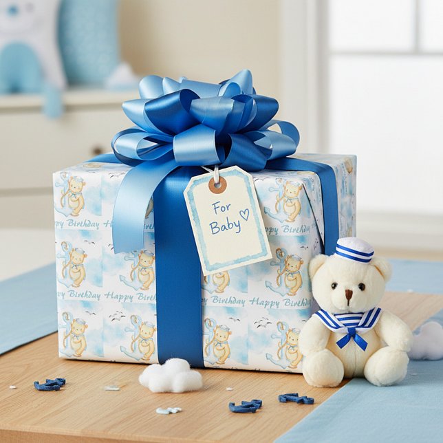 Niedlicher Seemann Geburtstag Geschenkpapier (Von Creator hochgeladen)