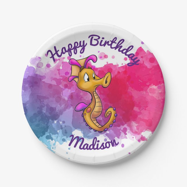 Niedlicher Seepferd-Party-Teller Pappteller (Vorderseite)