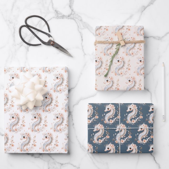 Niedlicher Seepferdchen Geschenkpapier Set (Vorderseite)
