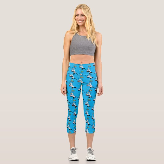 Niedlicher Sekretär Vogel schreibt Notizen Cartoon Capri Leggings (Vorderseite)