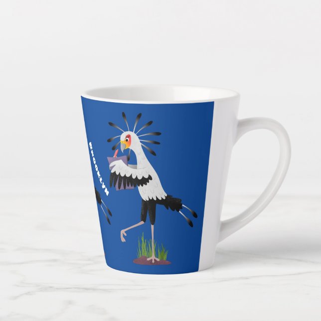 Niedlicher Sekretär Vogel schreibt Notizen Cartoon Milchtasse (Rechts)