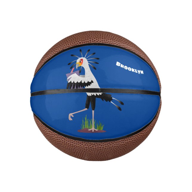 Niedlicher Sekretär Vogel schreibt Notizen Cartoon Mini Basketball (Vorderseite)