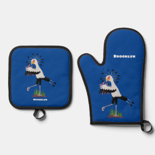 Niedlicher Sekretär Vogel schreibt Notizen Cartoon Ofenhandschuh & Topflappen-Set