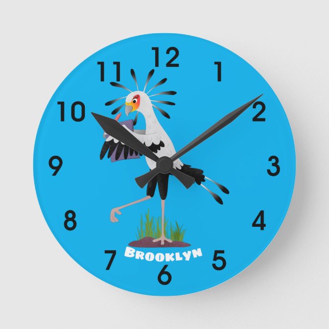 Niedlicher Sekretär Vogel schreibt Notizen Cartoon Runde Wanduhr (Vorderseite)