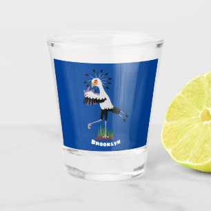 Niedlicher Sekretär Vogel schreibt Notizen Cartoon Schnapsglas