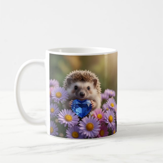Niedlicher September-Igel mit Saphirherz Kaffeetasse (Links)