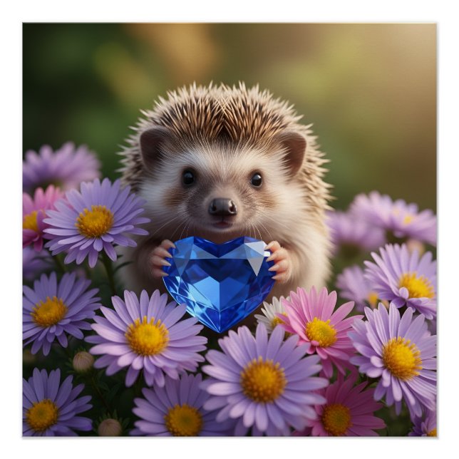 Niedlicher September-Igel mit Saphirherz Poster (Vorderseite)