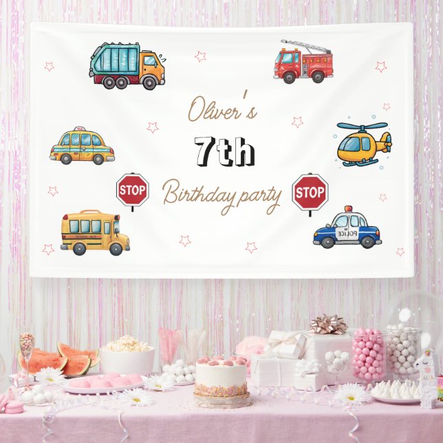 Niedlicher Service Vehicle Birthday bash Banner (Party)