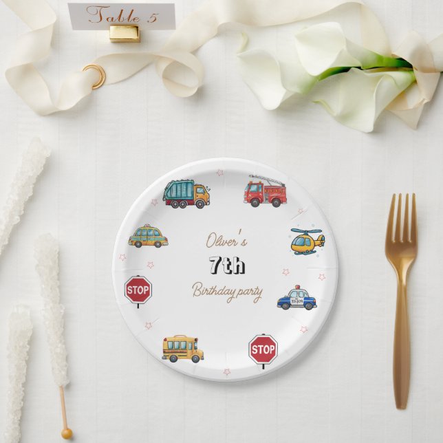 Niedlicher Service Vehicle Birthday bash Pappteller (Hochzeit)