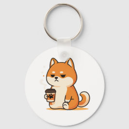 Niedlicher Shiba Hundekaffeemann Design- Schlüsselanhänger