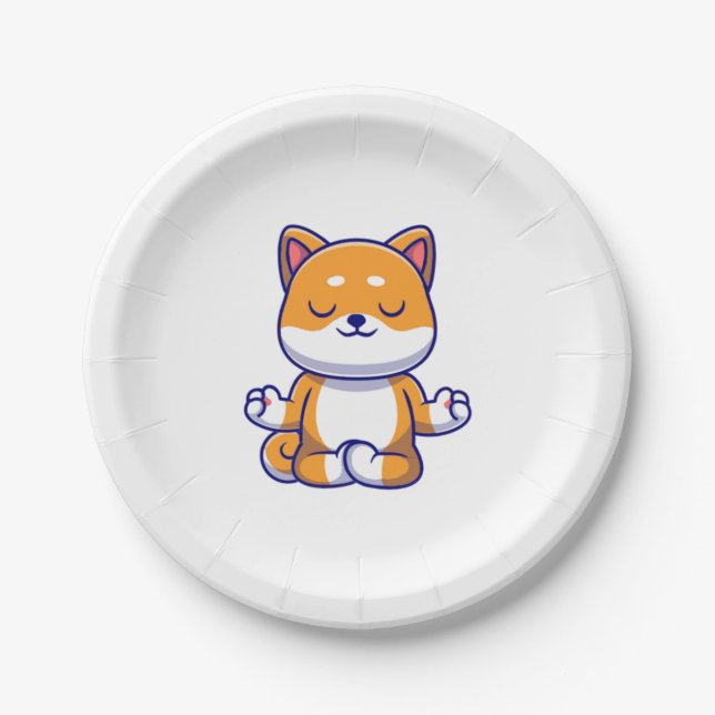 Niedlicher Shiba inu Hund, der Yoga Meditation Car Pappteller (Vorderseite)