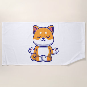 Niedlicher Shiba inu Hund, der Yoga Meditation Car Strandtuch