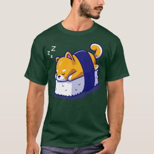 Niedlicher Shiba Inu Hund schlafend auf Sushi Cart T-Shirt