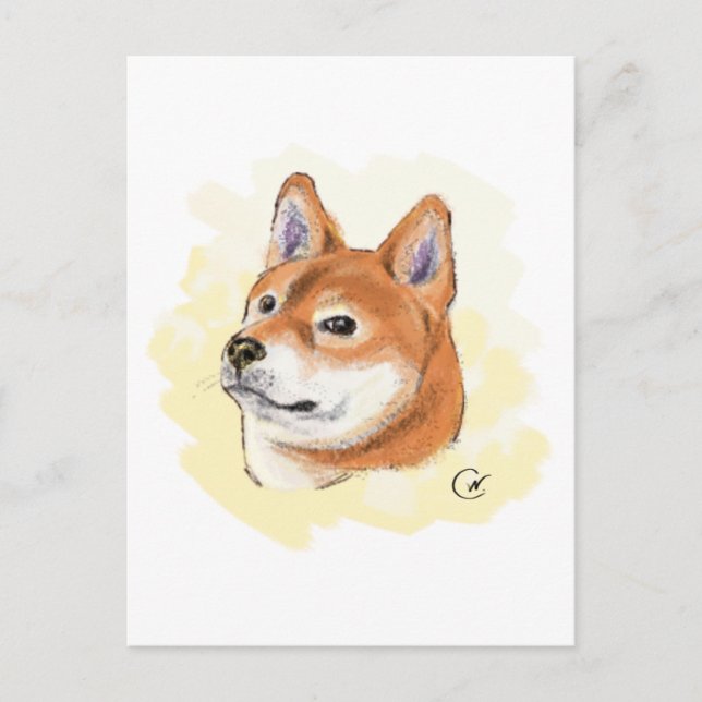 Niedlicher Shiba Inu Hund Zeichnend Postkarte (Vorderseite)