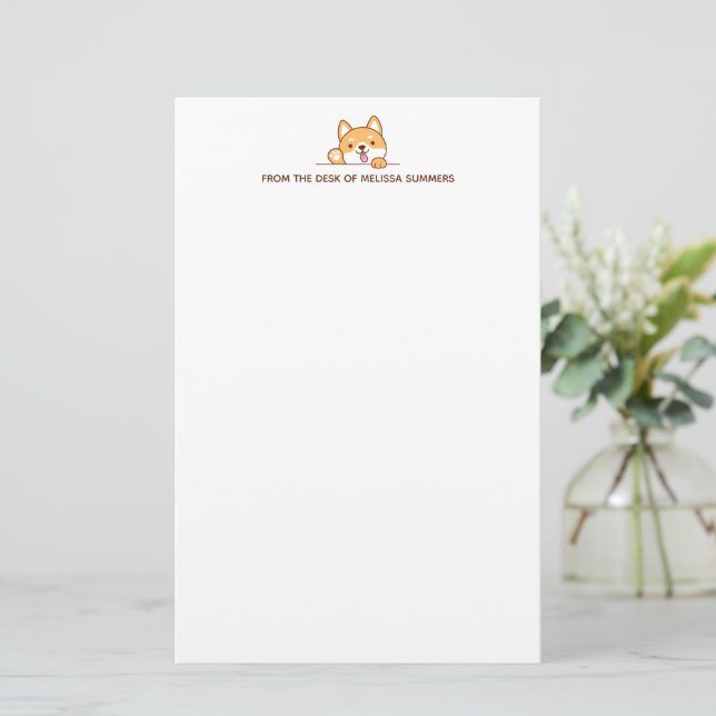 Niedlicher Shiba-Inu-Korgi-Hund Peeking benutzerde Briefpapier (Stehend Vorderseite)