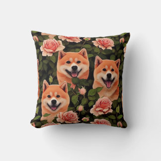 Niedlicher Shiba Inu Verzauberter Rosengarten Kissen