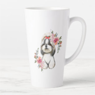 Niedlicher Shih Tzu Hund mit Blume Wasserfarben Ku Milchtasse