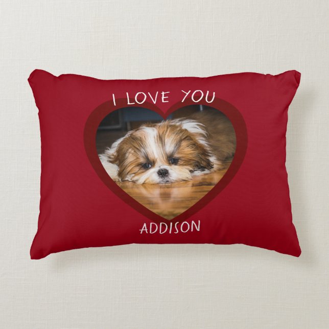 Niedlicher shih tzu Liebe Valentinherz Foto Dekokissen (Vorderseite)