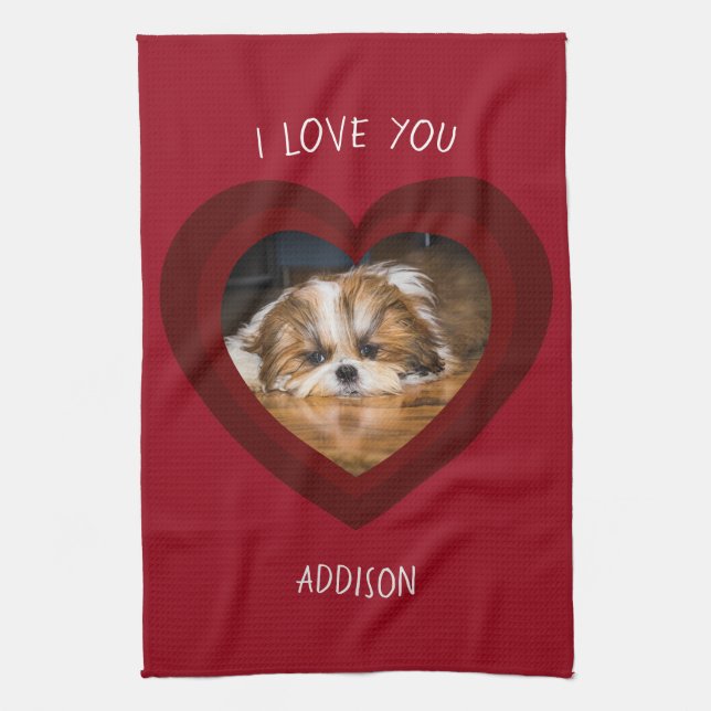 Niedlicher shih tzu Liebe Valentinherz Foto Geschirrtuch (Vertikal)
