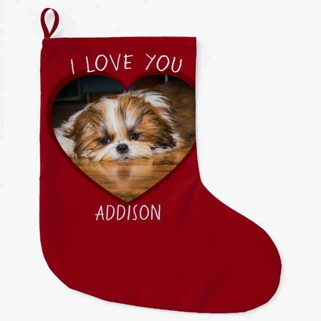 Niedlicher shih tzu Liebe Valentinherz Foto Großer Weihnachtsstrumpf (Vorderseite)