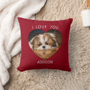 Niedlicher shih tzu Liebe Valentinherz Foto Kissen