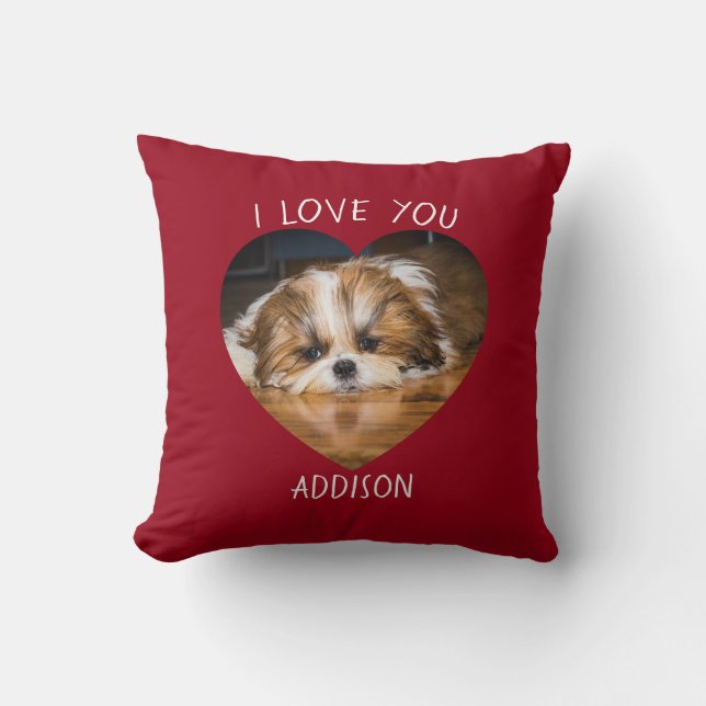 Niedlicher shih tzu Liebe Valentinherz Foto Kissen (Vorderseite)