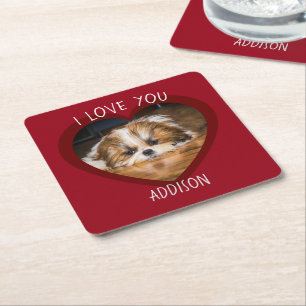 Niedlicher shih tzu Liebe Valentinherz Foto Rechteckiger Pappuntersetzer