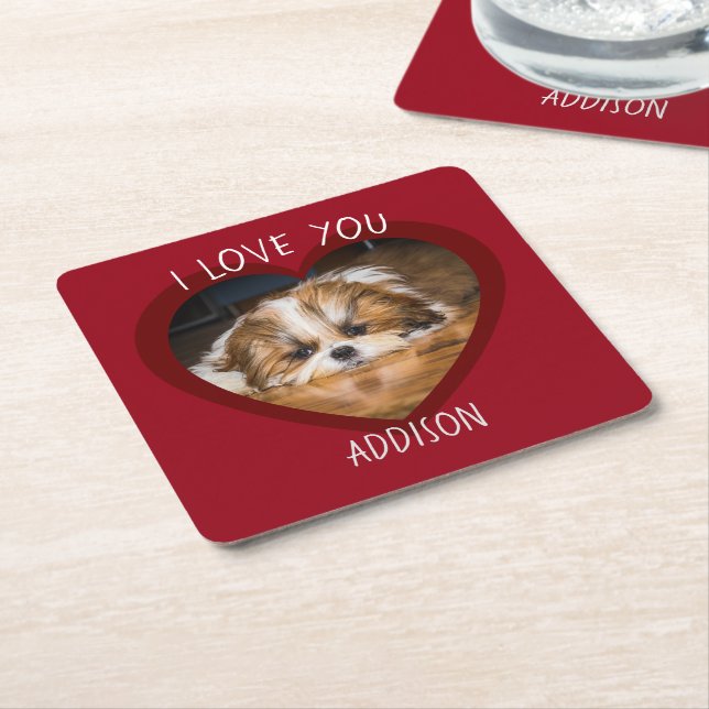 Niedlicher shih tzu Liebe Valentinherz Foto Rechteckiger Pappuntersetzer (angewinkelt)