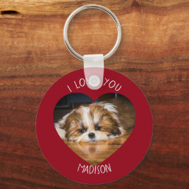 Niedlicher shih tzu Liebe Valentinherz Foto Schlüsselanhänger