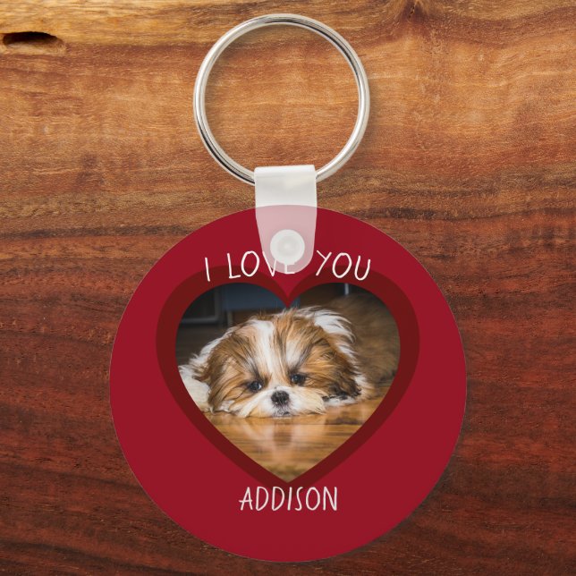 Niedlicher shih tzu Liebe Valentinherz Foto Schlüsselanhänger (Vorderseite)