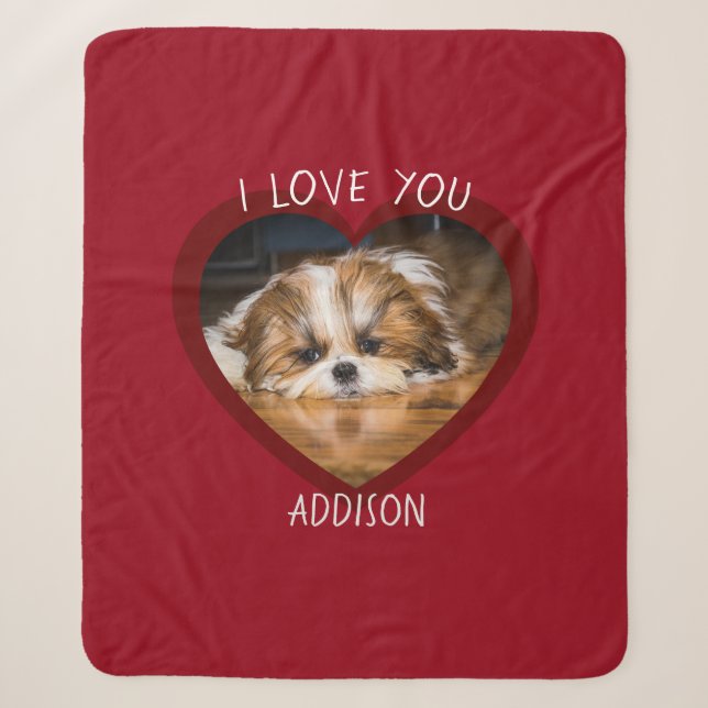Niedlicher shih tzu Liebe Valentinherz Foto Sherpadecke (Vorderseite)