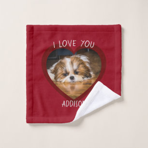 Niedlicher shih tzu Liebe Valentinherz Foto Waschlappen