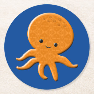 Niedlicher Shiny Octopus Cartoon Runder Pappuntersetzer