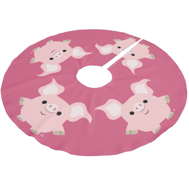 Niedlicher Shorty-Cartoon Schweinebaum-Rock Polyester Weihnachtsbaumdecke (Schrägansicht)