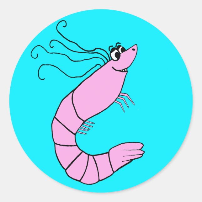 Niedlicher Shrimp-Cartoon Runder Aufkleber (Vorderseite)