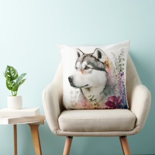 NIEDLICHER SIBERISCHER HUSKY PUPPY HUND MIT WILDBL KISSEN