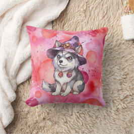 Niedlicher sibirischer Husky-Hund in Hexenhut Kissen