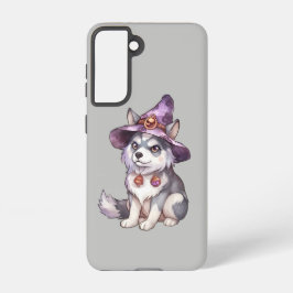 Niedlicher sibirischer Husky-Hund in Hexenhut Samsung Galaxy Hülle