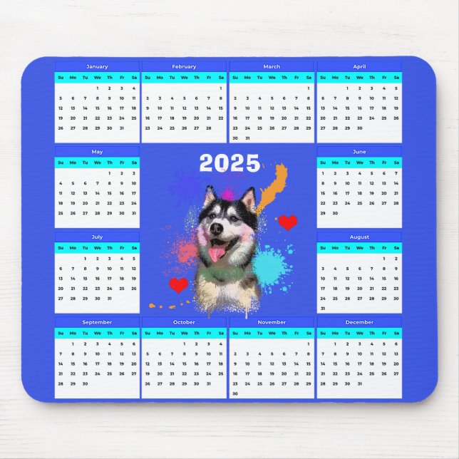Niedlicher sibirischer Husky-Hundkalender Mousepad (Vorne)
