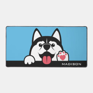 Niedlicher sibirischer Husky individuelle Name & F Schreibtischunterlage
