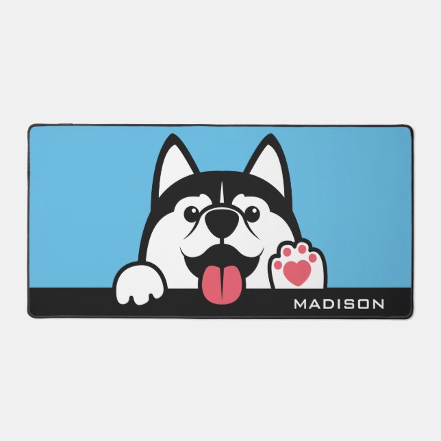 Niedlicher sibirischer Husky individuelle Name & F Schreibtischunterlage (Vorderseite)