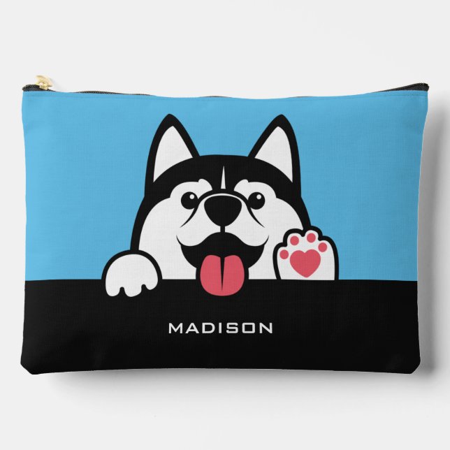 Niedlicher sibirischer Husky individuelle Name & F Zubehörtasche (Vorderseite)
