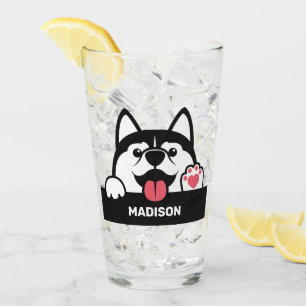 Niedlicher sibirischer Husky-individuelle Name Glas
