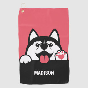 Niedlicher sibirischer Husky-individuelle Name Golfhandtuch