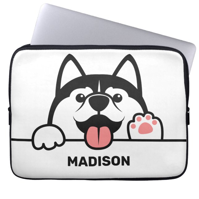 Niedlicher sibirischer Husky-individuelle Name Laptopschutzhülle (Vorderseite)